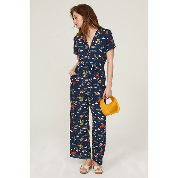 HVN Pants - HVN Short Sleeve Gia Jumpsuit Navy Retro Cowboy Rodeo Print Size 6 Gently Used